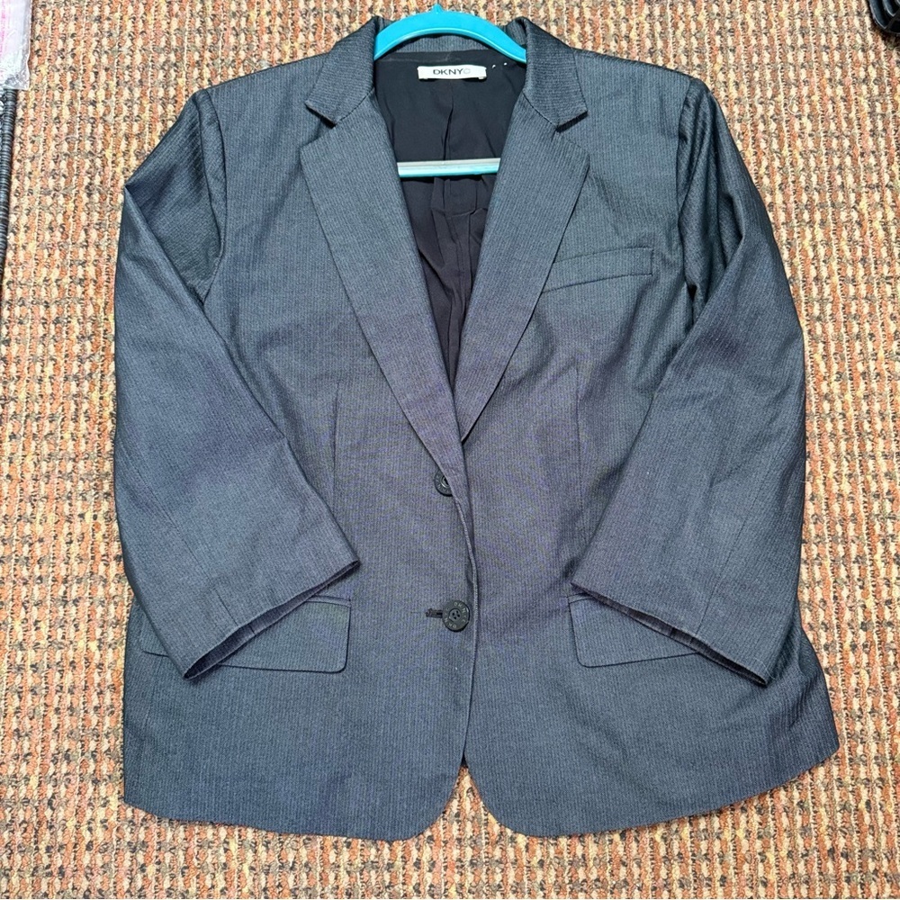 DKNYC Women's Herringbone Blazer - Grey, Size‎ M